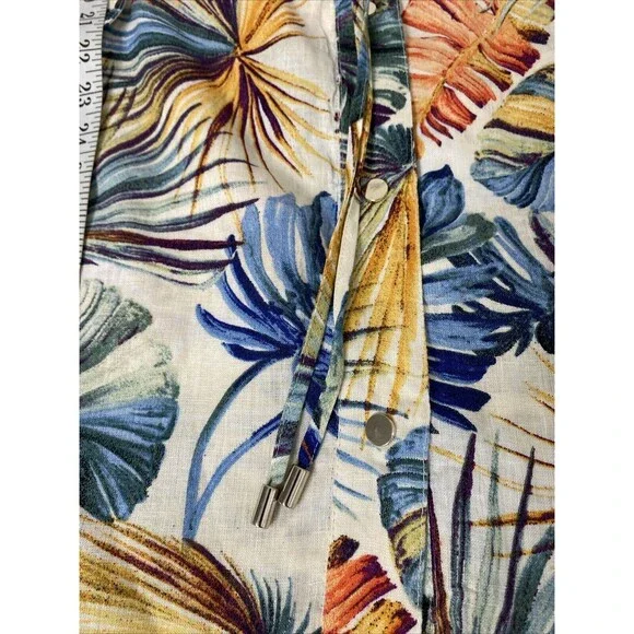 Chico’s Dress Hawaiian Floral Size 3 16/18 Linen Snap Up Pocket Drawstring Slits - Picture 16 of 16